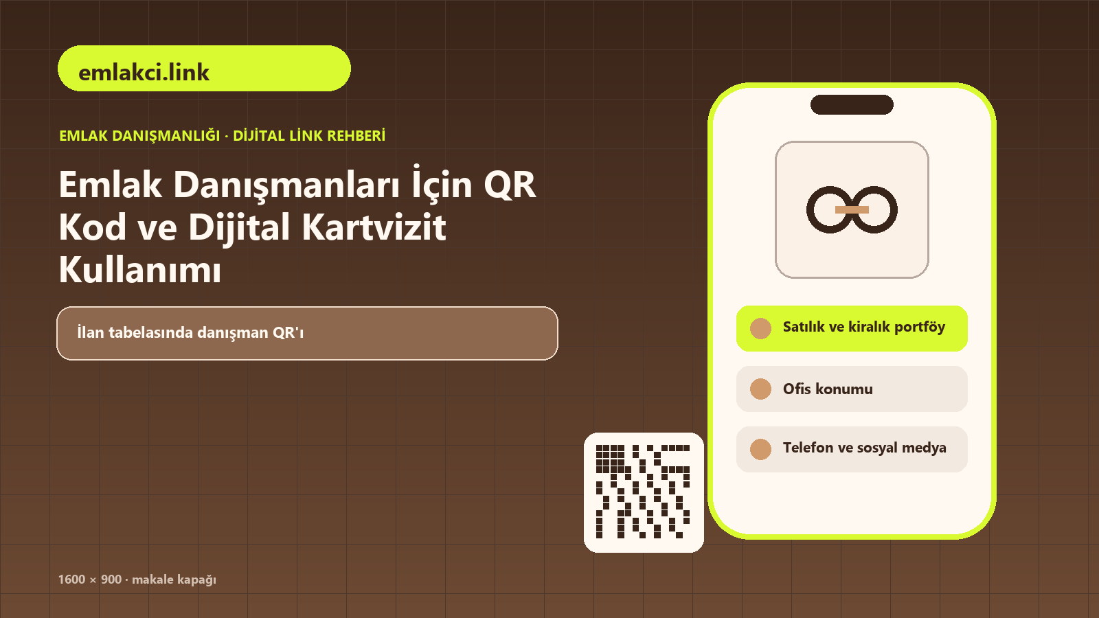 Emlak Danışmanları İçin QR Kod ve Dijital Kartvizit Kullanımı için uzmanlık bölgesi, satılık ve kiralık portföy, ofis konumu içeren kapak görseli